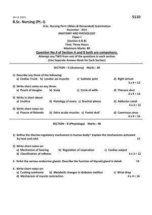 RUHS B.Sc Nursing 2015 Question Paper