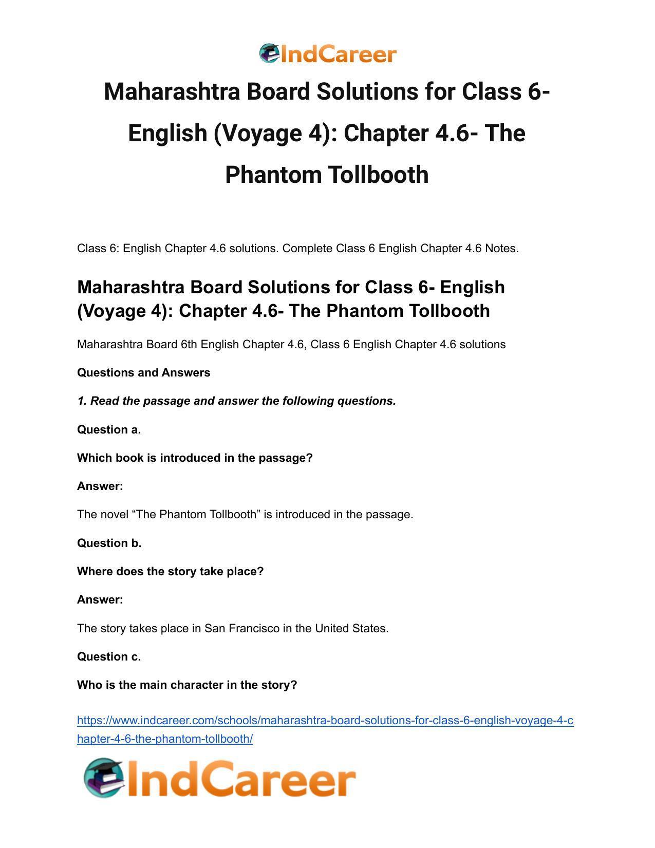 Maharashtra Board Solutions for Class 6- English (Voyage 4): Chapter 4.6- The Phantom Tollbooth - Page 2