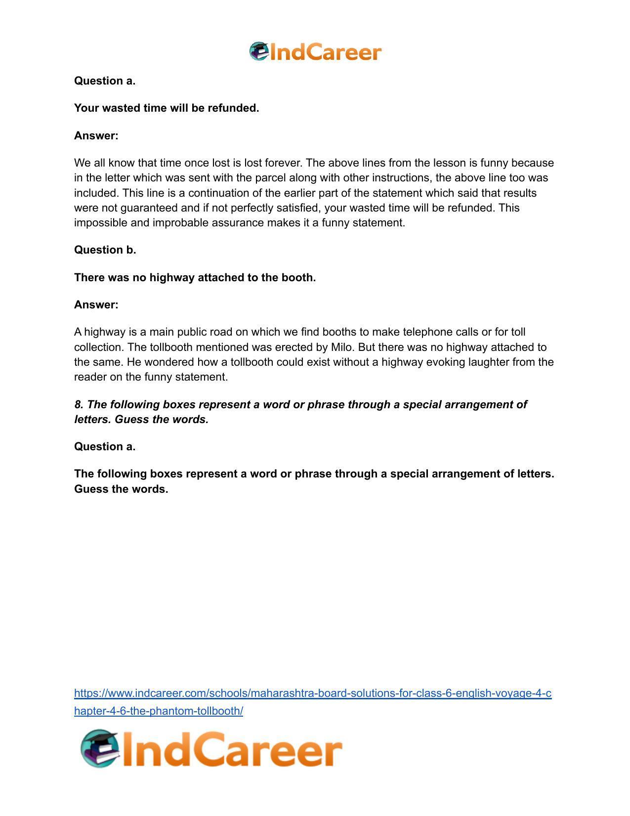 Maharashtra Board Solutions for Class 6- English (Voyage 4): Chapter 4.6- The Phantom Tollbooth - Page 7