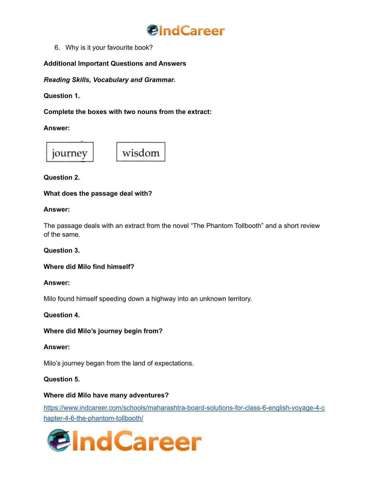 Maharashtra Board Solutions for Class 6- English (Voyage 4): Chapter 4.6- The Phantom Tollbooth - Page 10