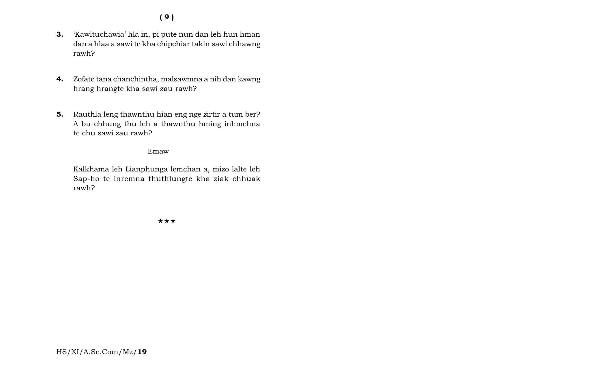 Meghalaya Board (MBOSE) Class 11 Mizo_MIL 2019 Question Paper - Page 5