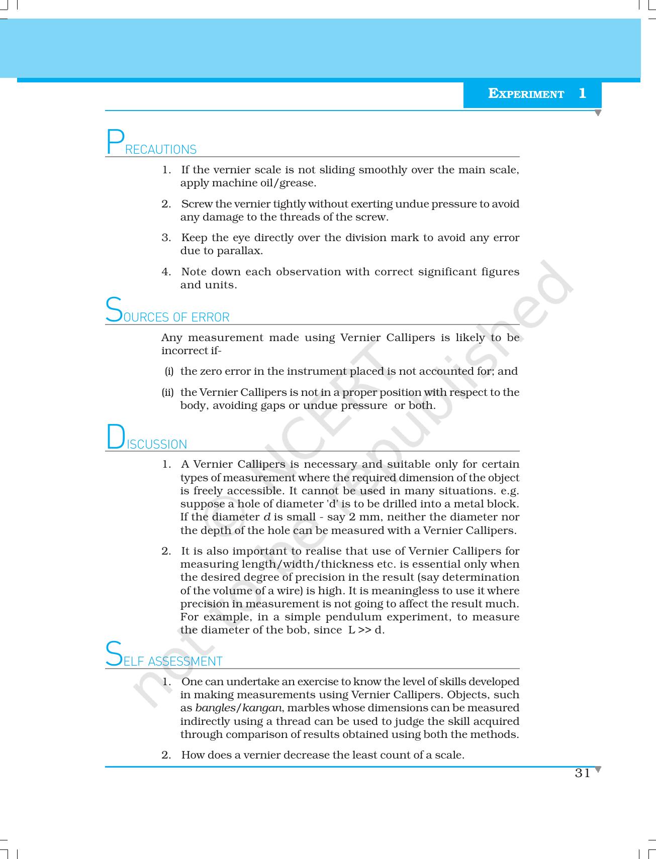 NCERT Laboratory Manuals for Class XI Physics - Experiments (1 to 5) - Page 9