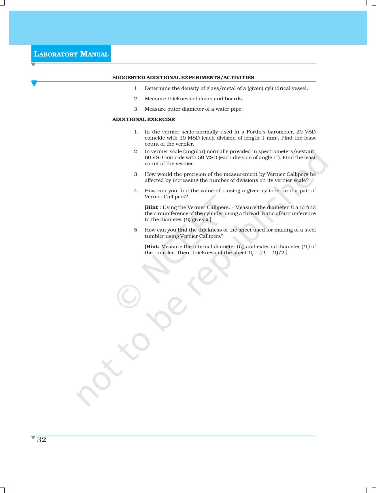 NCERT Laboratory Manuals for Class XI Physics - Experiments (1 to 5) - Page 10