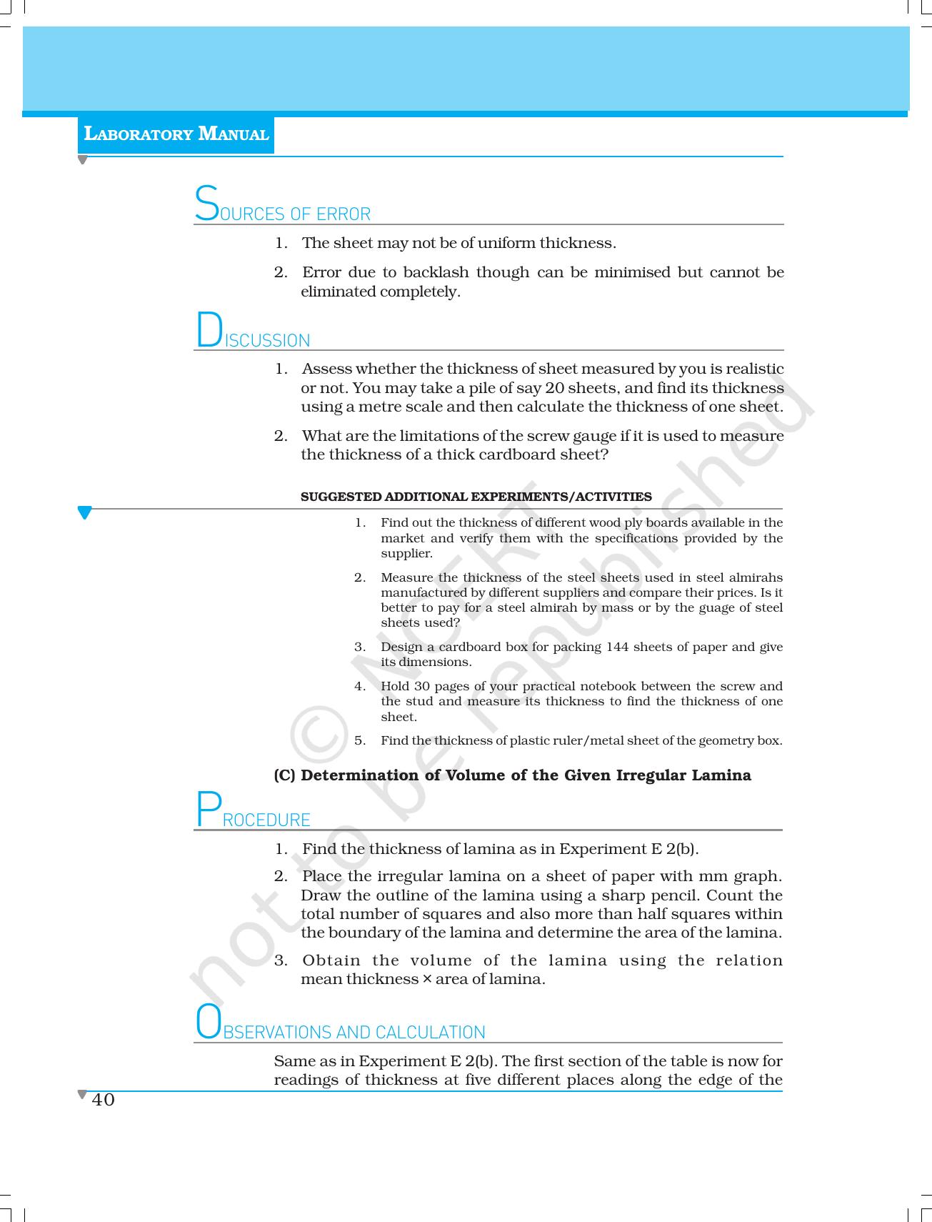 NCERT Laboratory Manuals for Class XI Physics - Experiments (1 to 5) - Page 18