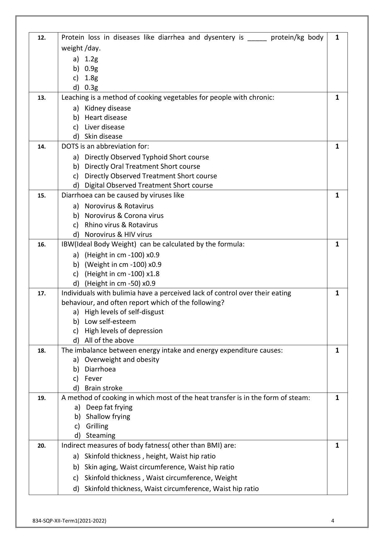 CBSE Class 12 Food Nutrition & Dietetics Sample Paper 2021-22 - Page 4