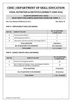 CBSE Class 12 Food Nutrition & Dietetics Sample Paper 2021-22