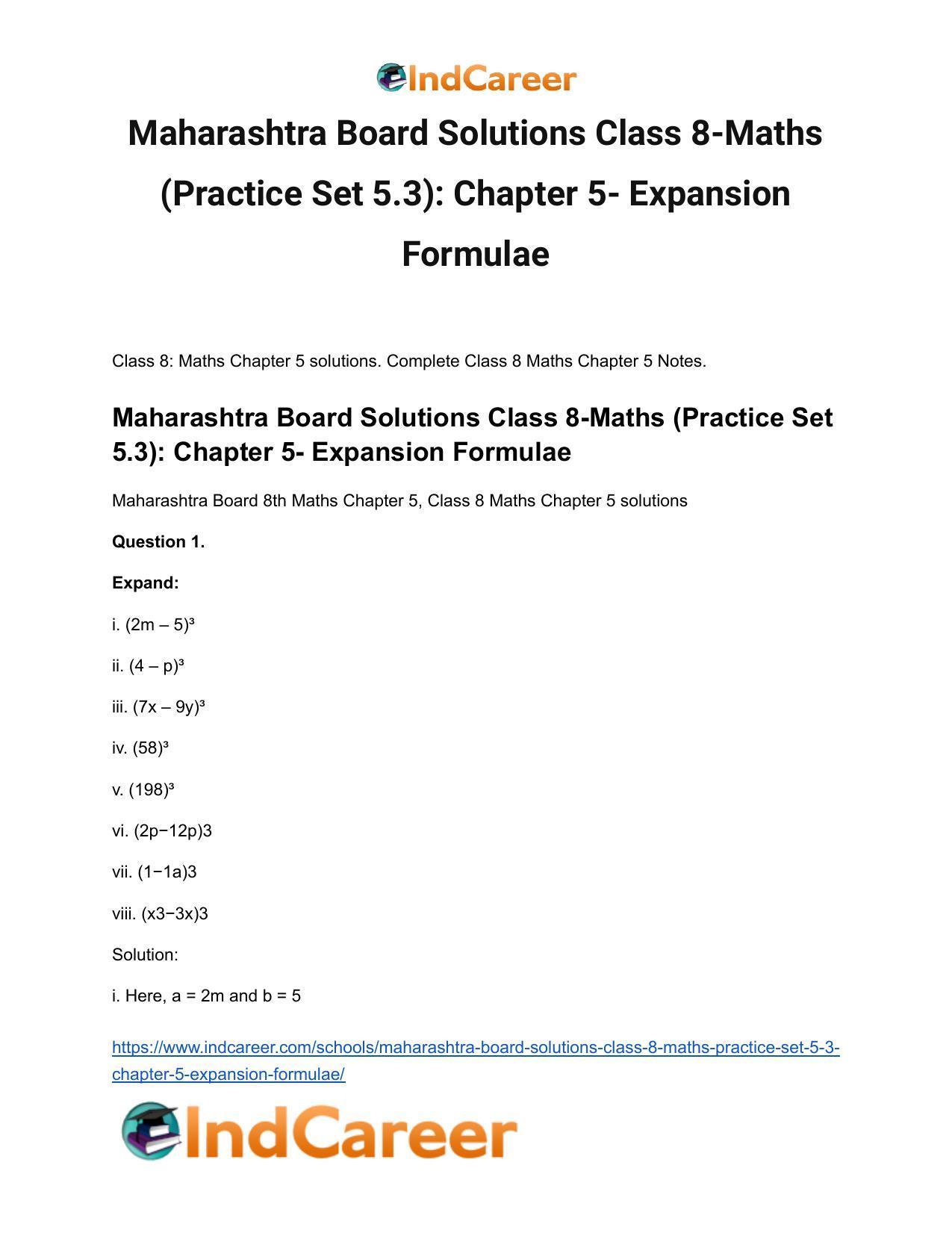 Maharashtra Board Solutions Class 8-Maths (Practice Set 5.3): Chapter 5- Expansion Formulae - Page 2