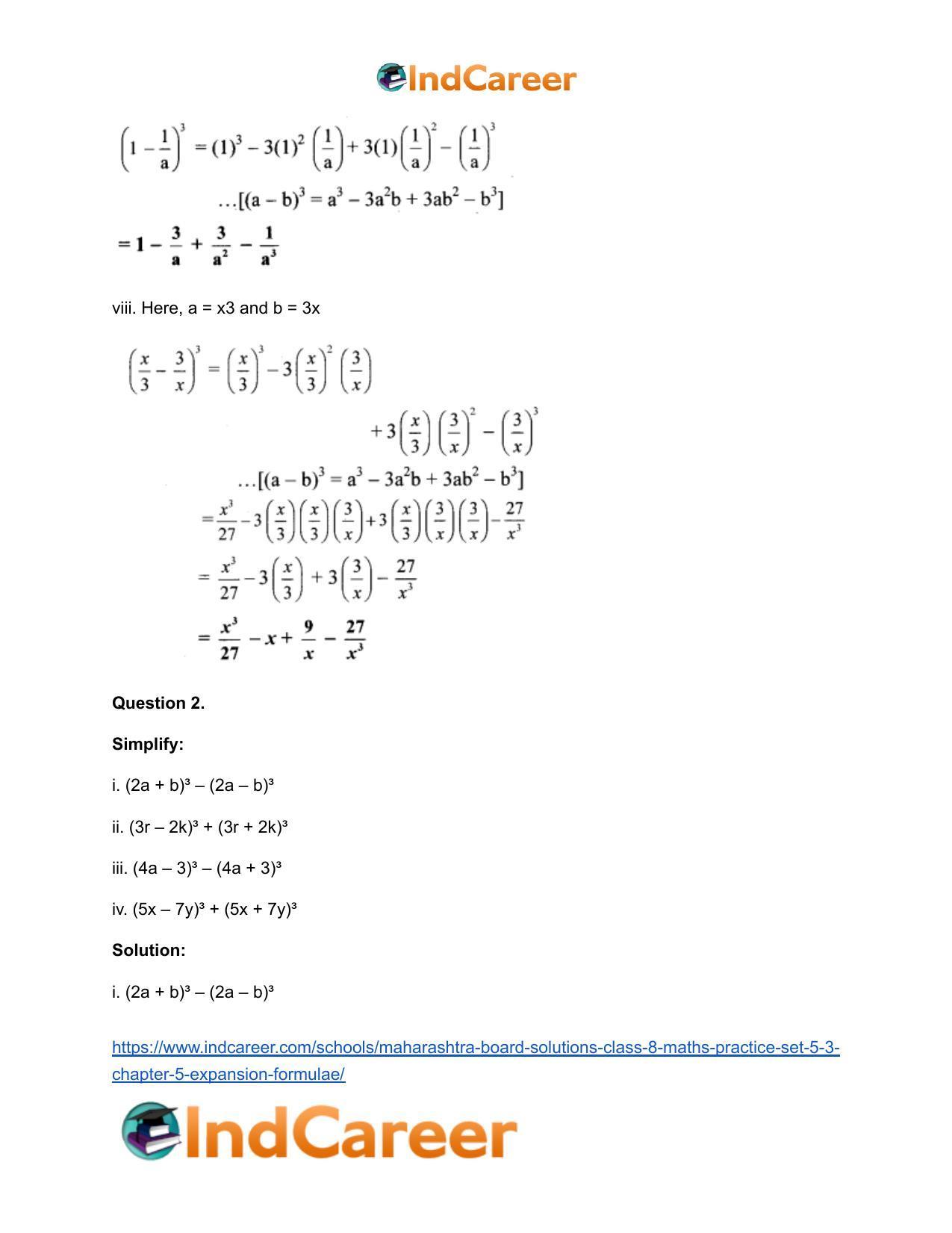 Maharashtra Board Solutions Class 8-Maths (Practice Set 5.3): Chapter 5- Expansion Formulae - Page 5