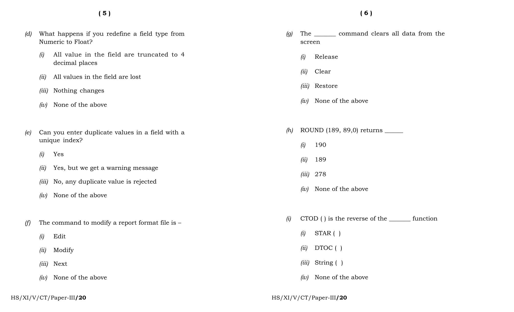 Meghalaya Board (MBOSE) Class 11 Computer Technique Paper III 2020 Question Paper - Page 3
