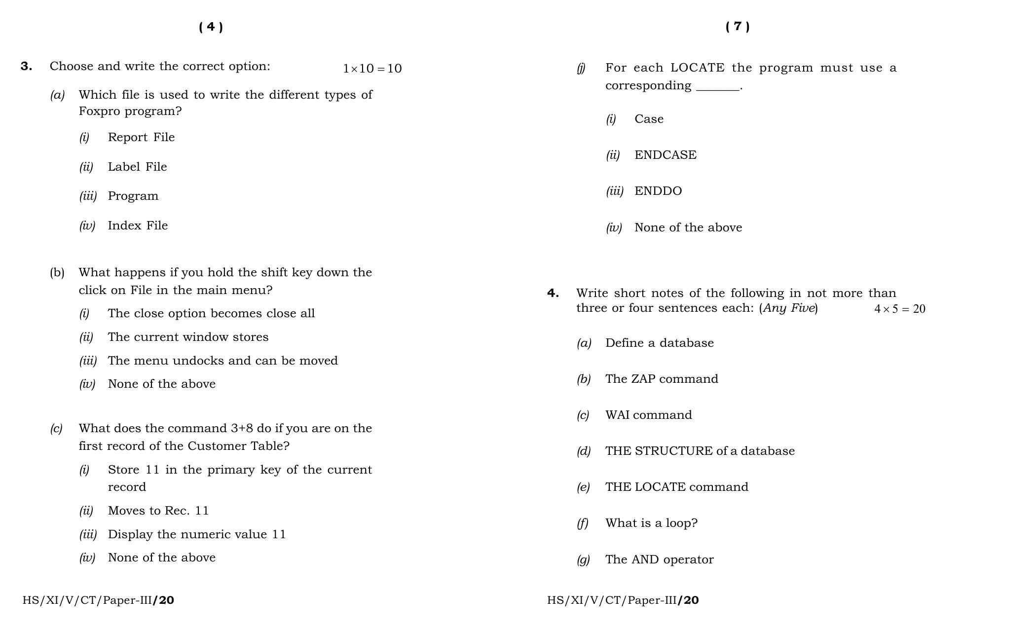 Meghalaya Board (MBOSE) Class 11 Computer Technique Paper III 2020 Question Paper - Page 4