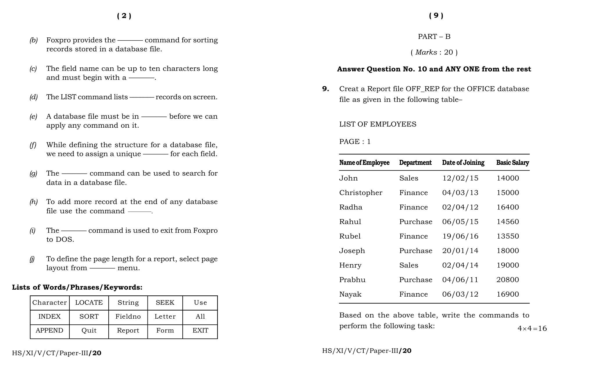 Meghalaya Board (MBOSE) Class 11 Computer Technique Paper III 2020 Question Paper - Page 5