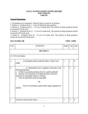 CBSE Class 12 Legal Studies -Sample Paper 2019-20