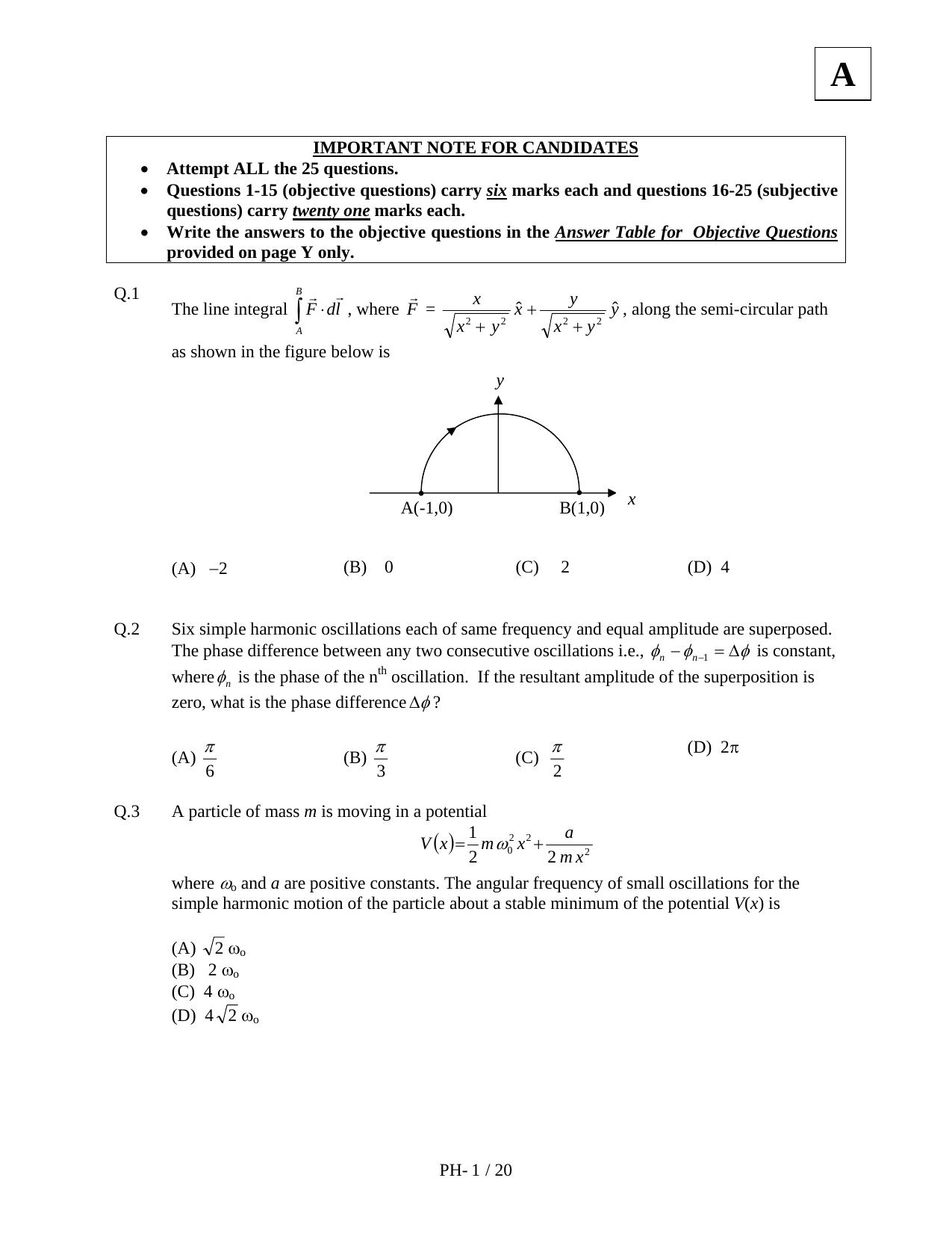 JAM 2011: PH Question Paper - Page 3