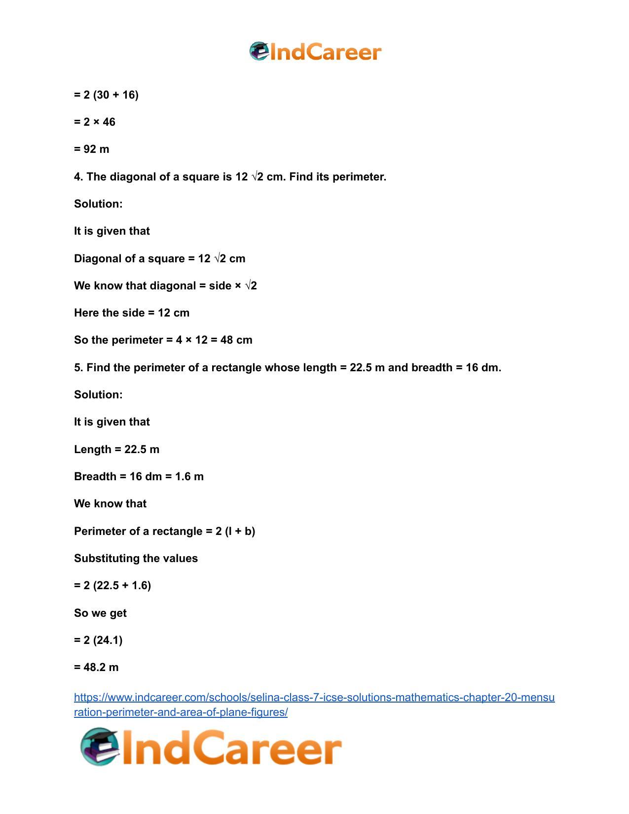 Selina Class 7 ICSE Solutions Mathematics : Chapter 20- Mensuration (Perimeter and Area of Plane Figures) - Page 6