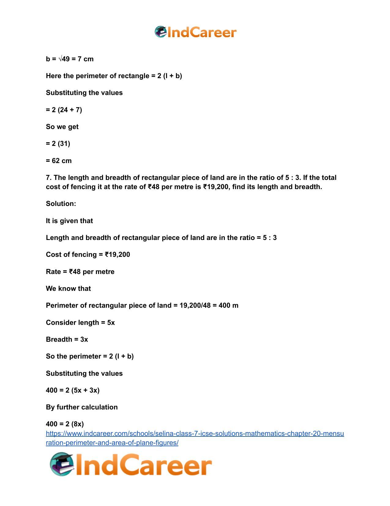 Selina Class 7 ICSE Solutions Mathematics : Chapter 20- Mensuration (Perimeter and Area of Plane Figures) - Page 8