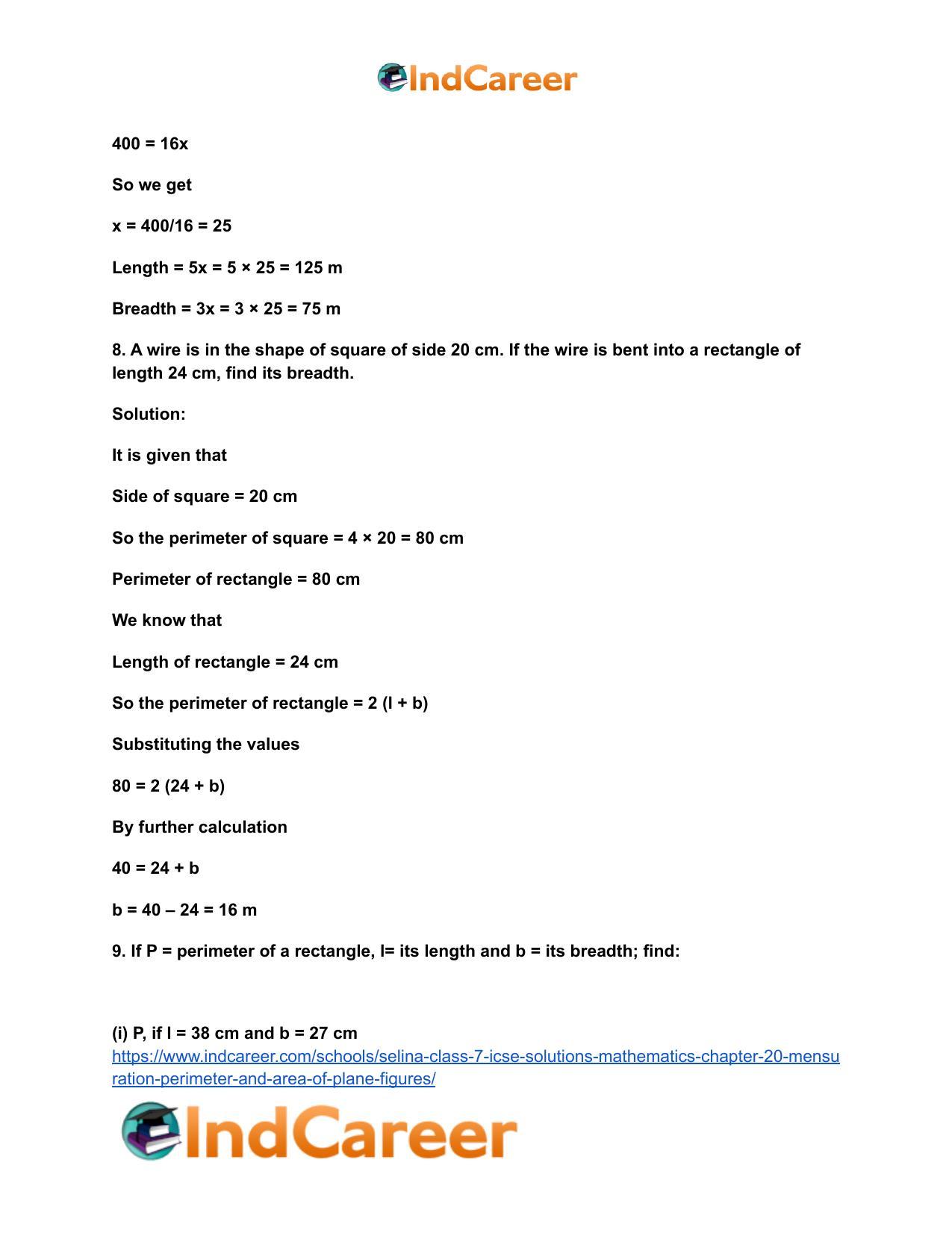 Selina Class 7 ICSE Solutions Mathematics : Chapter 20- Mensuration (Perimeter and Area of Plane Figures) - Page 9