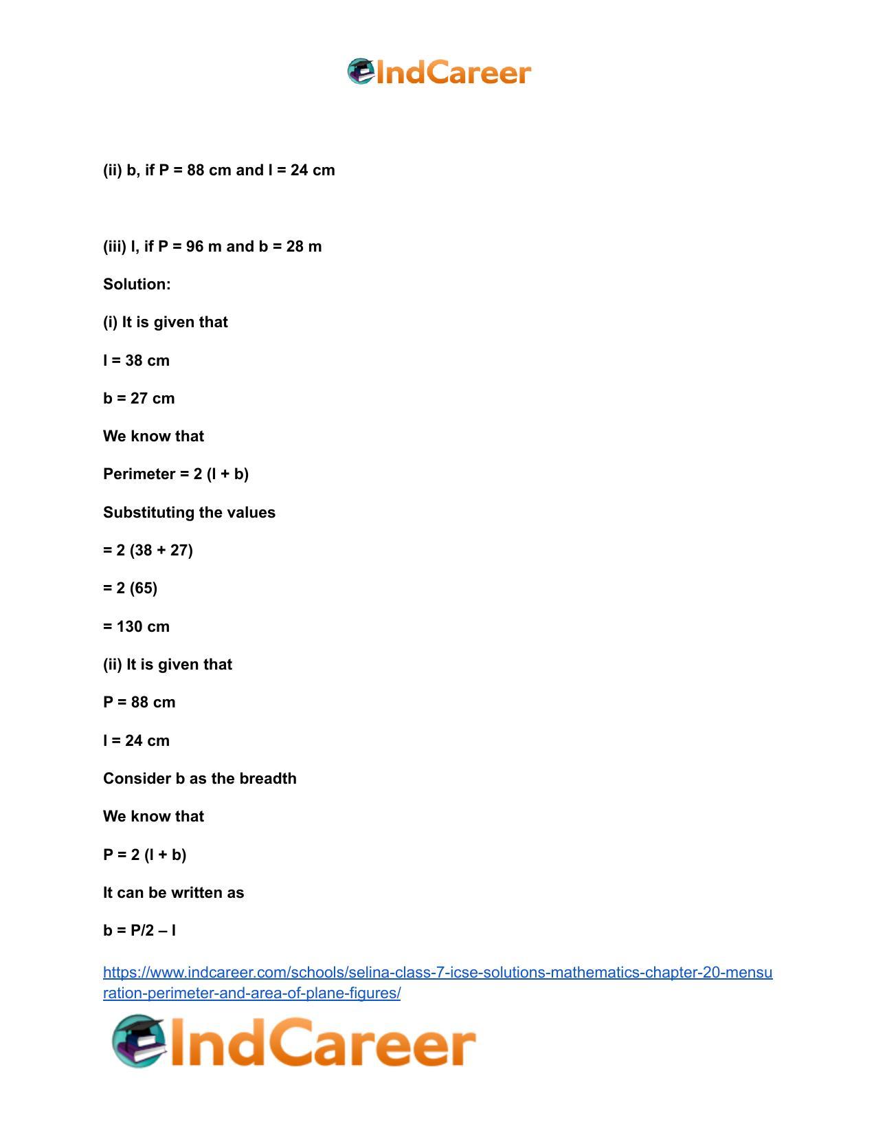 Selina Class 7 ICSE Solutions Mathematics : Chapter 20- Mensuration (Perimeter and Area of Plane Figures) - Page 10