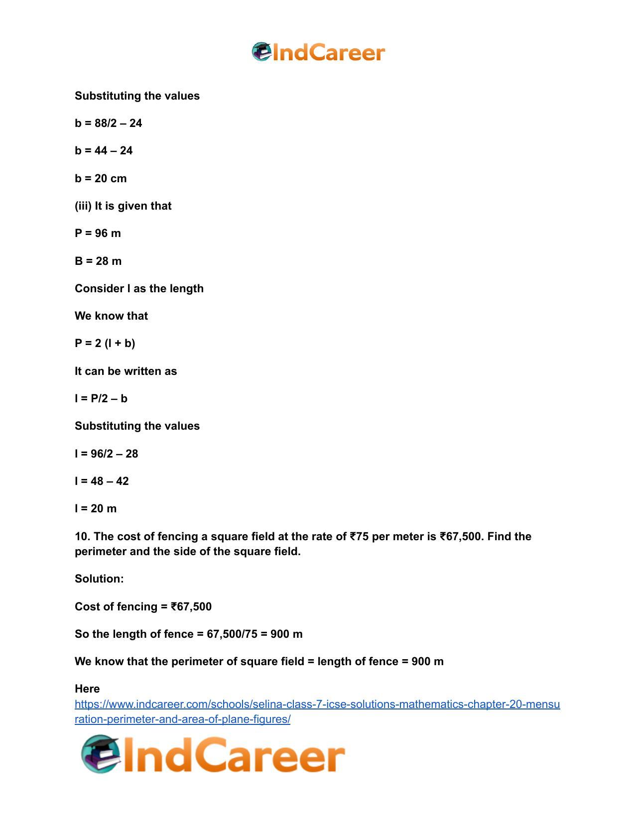 Selina Class 7 ICSE Solutions Mathematics : Chapter 20- Mensuration (Perimeter and Area of Plane Figures) - Page 11