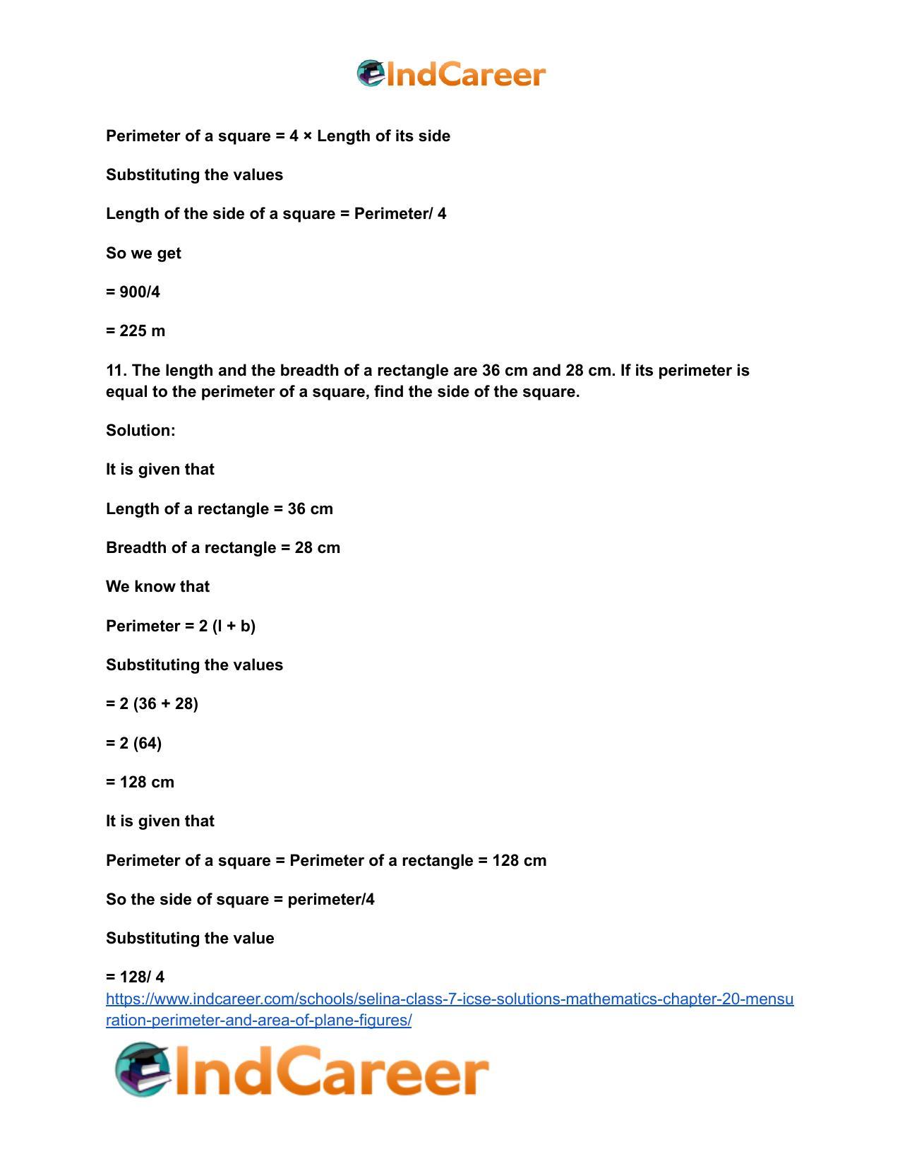 Selina Class 7 ICSE Solutions Mathematics : Chapter 20- Mensuration (Perimeter and Area of Plane Figures) - Page 12