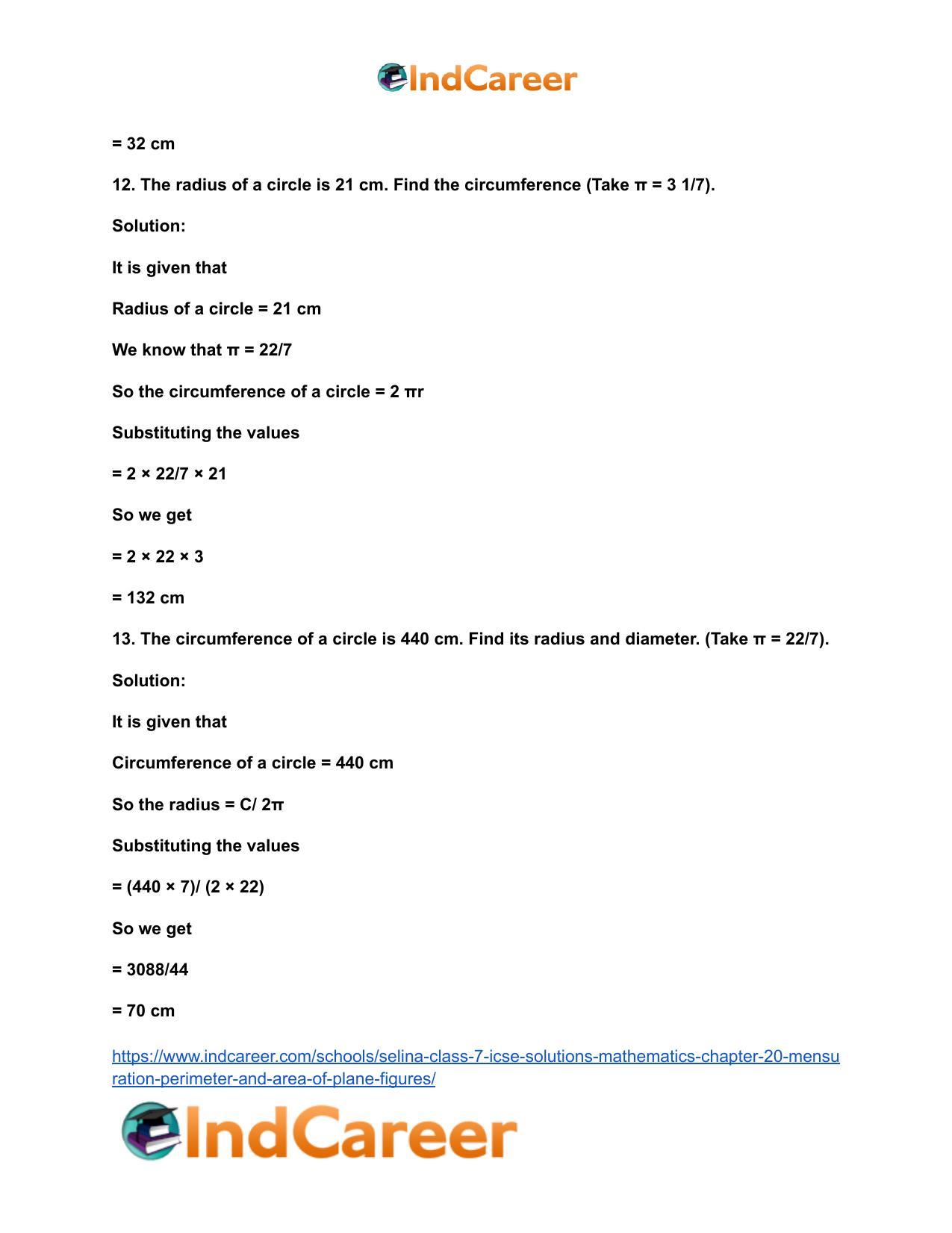 Selina Class 7 ICSE Solutions Mathematics : Chapter 20- Mensuration (Perimeter and Area of Plane Figures) - Page 13