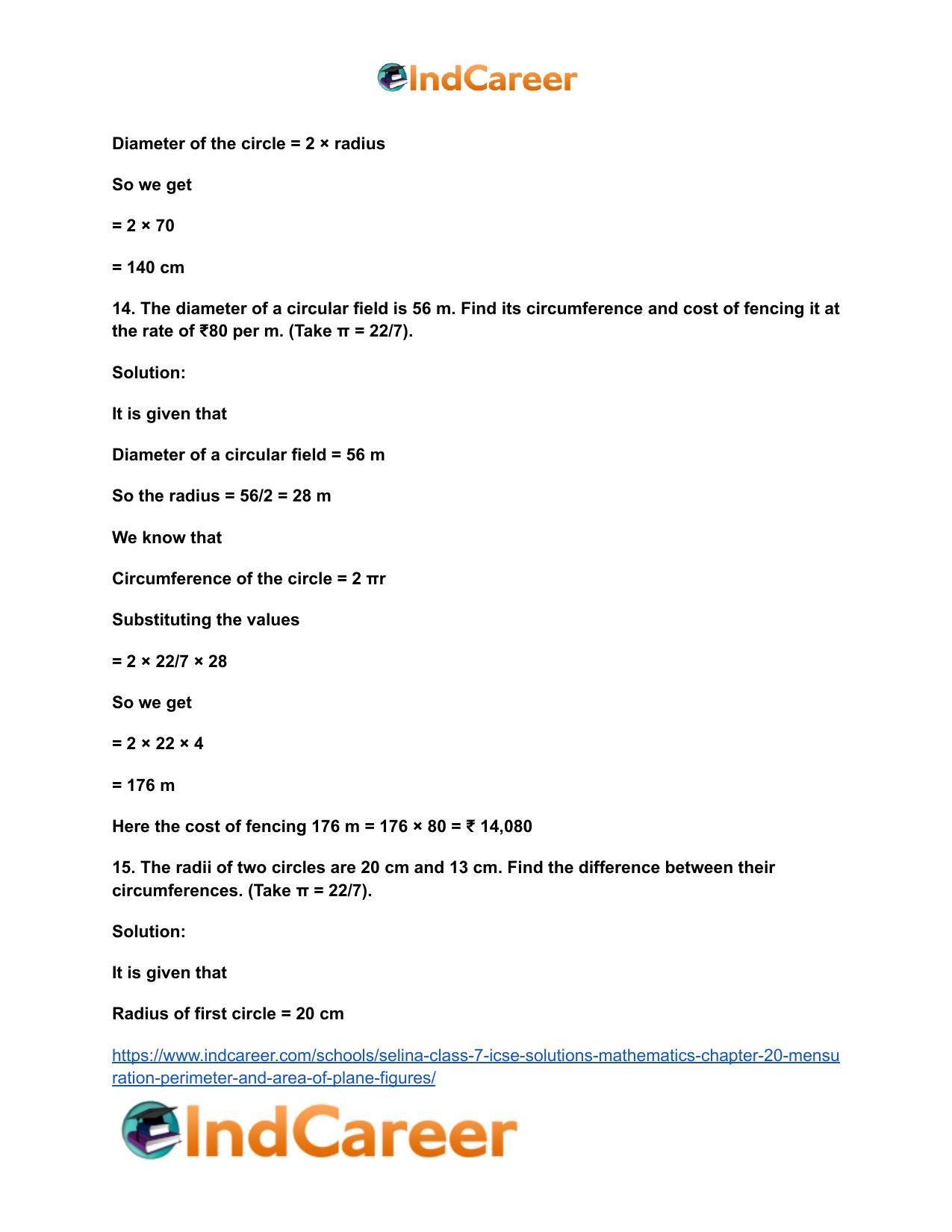 Selina Class 7 ICSE Solutions Mathematics : Chapter 20- Mensuration (Perimeter and Area of Plane Figures) - Page 14