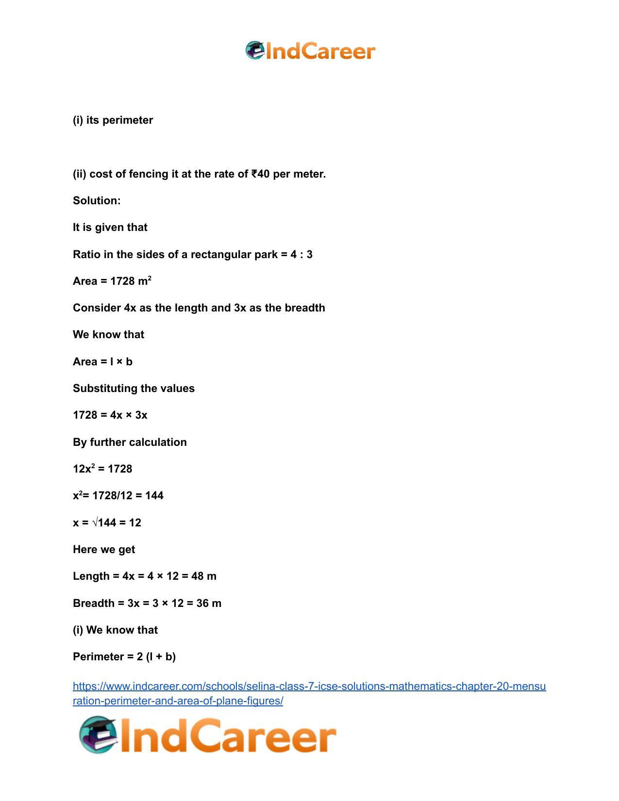Selina Class 7 ICSE Solutions Mathematics : Chapter 20- Mensuration (Perimeter and Area of Plane Figures) - Page 18