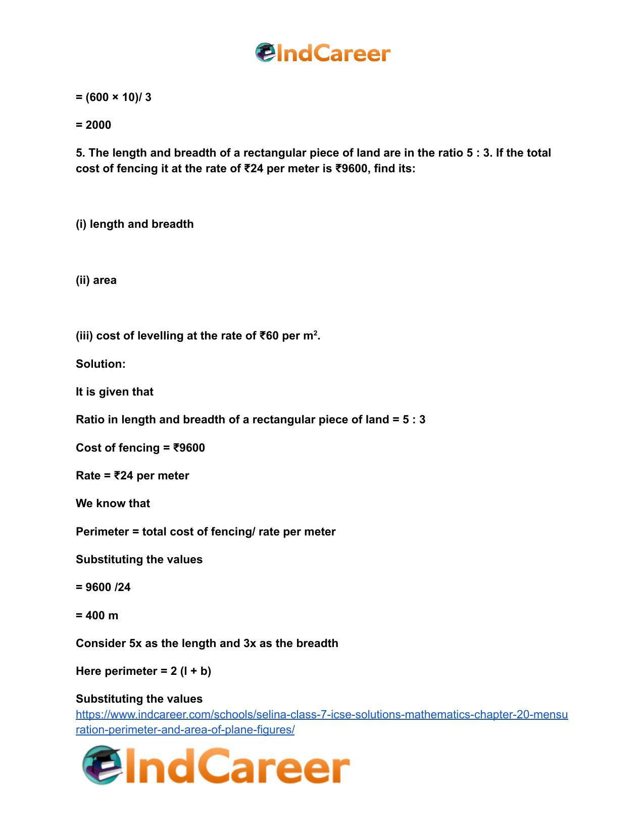 Selina Class 7 ICSE Solutions Mathematics : Chapter 20- Mensuration (Perimeter and Area of Plane Figures) - Page 20
