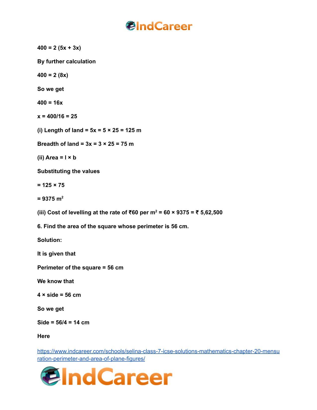 Selina Class 7 ICSE Solutions Mathematics : Chapter 20- Mensuration (Perimeter and Area of Plane Figures) - Page 21