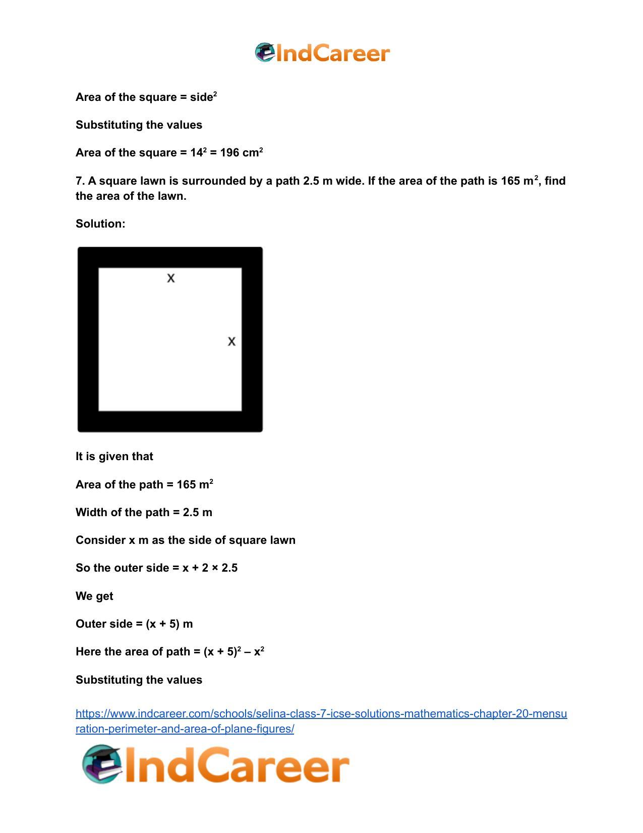 Selina Class 7 ICSE Solutions Mathematics : Chapter 20- Mensuration (Perimeter and Area of Plane Figures) - Page 22