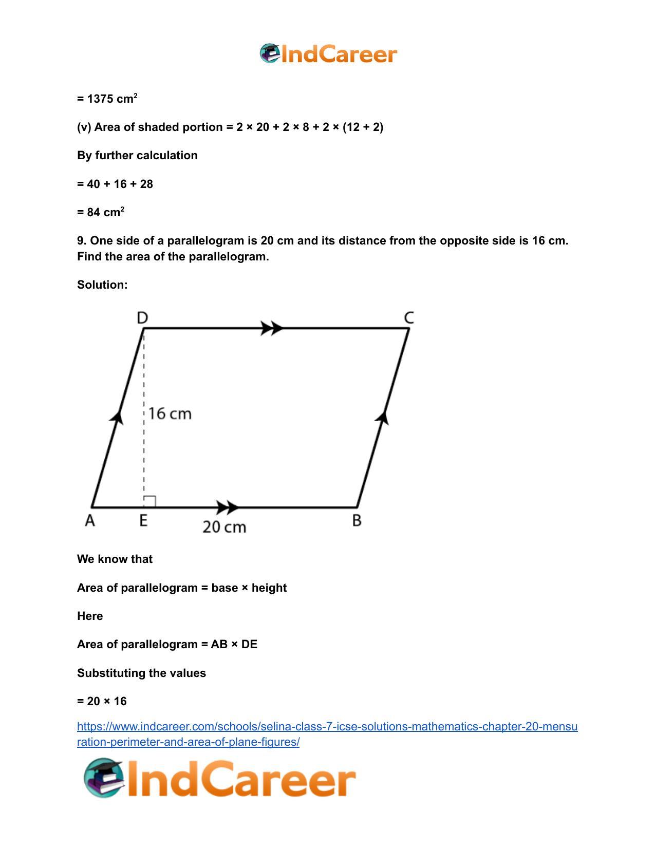 Selina Class 7 ICSE Solutions Mathematics : Chapter 20- Mensuration (Perimeter and Area of Plane Figures) - Page 26