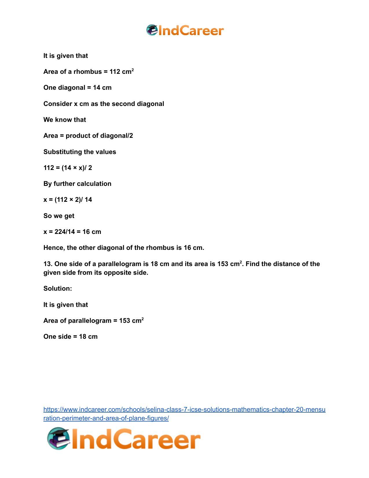 Selina Class 7 ICSE Solutions Mathematics : Chapter 20- Mensuration (Perimeter and Area of Plane Figures) - Page 29