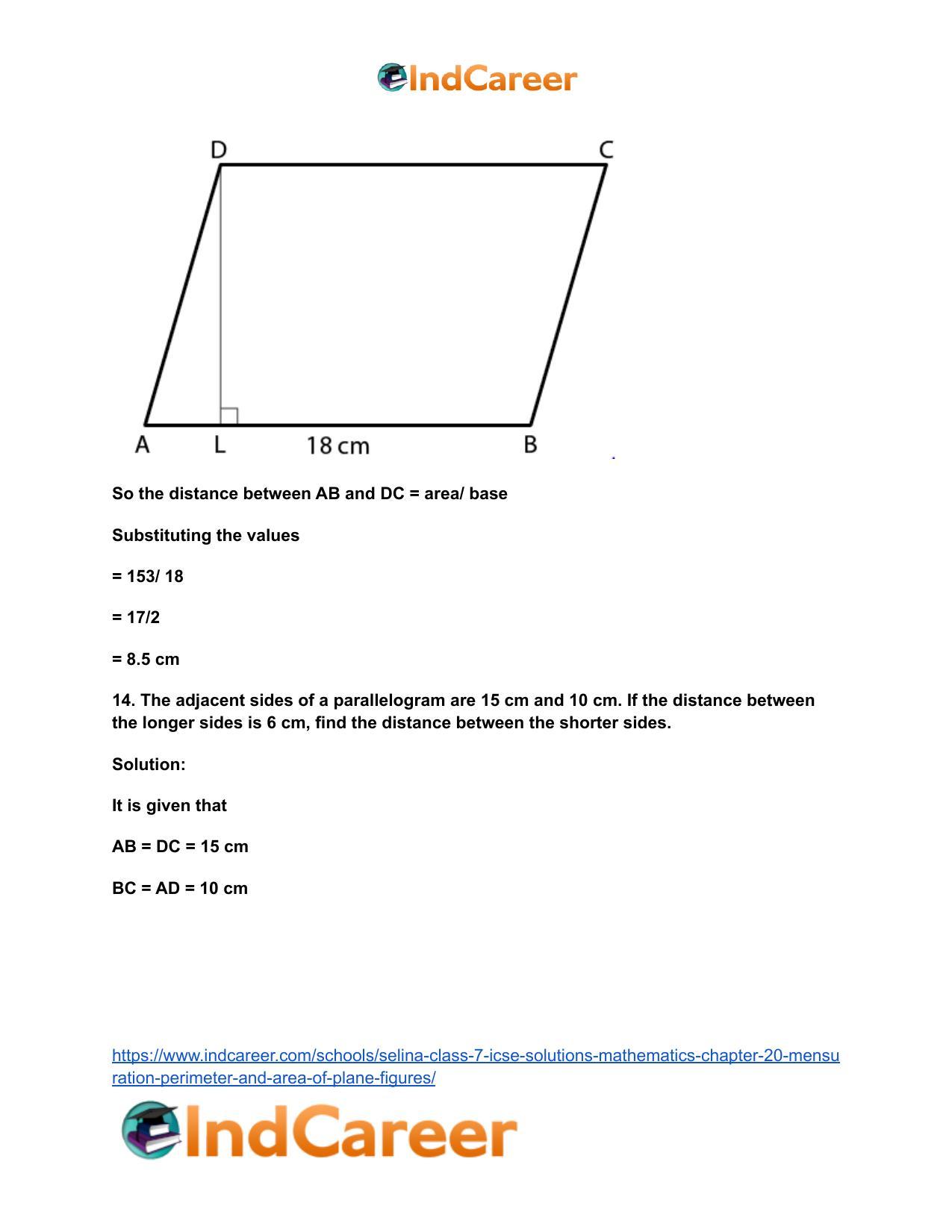 Selina Class 7 ICSE Solutions Mathematics : Chapter 20- Mensuration (Perimeter and Area of Plane Figures) - Page 30