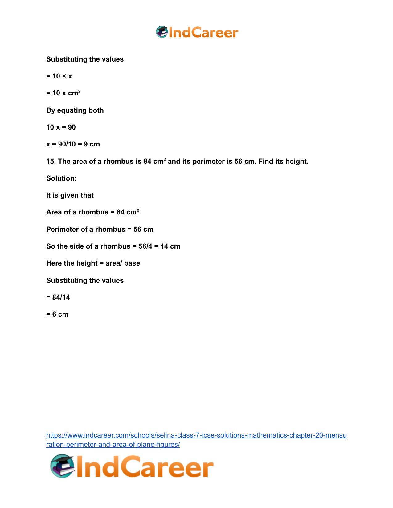 Selina Class 7 ICSE Solutions Mathematics : Chapter 20- Mensuration (Perimeter and Area of Plane Figures) - Page 32