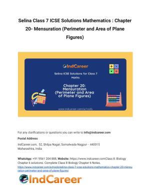 Selina Class 7 ICSE Solutions Mathematics : Chapter 20- Mensuration (Perimeter and Area of Plane Figures)