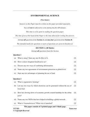 ICSE Class 10 ENVIRONMENTAL SCIENCE 2017 Question Paper