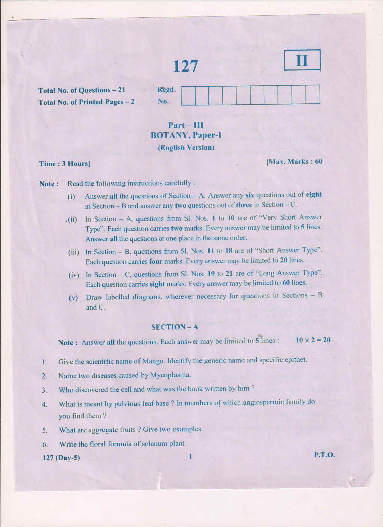 AP Inter 1st Year Botany-I (EM) May-2018 (General) Question Paper - Page 1