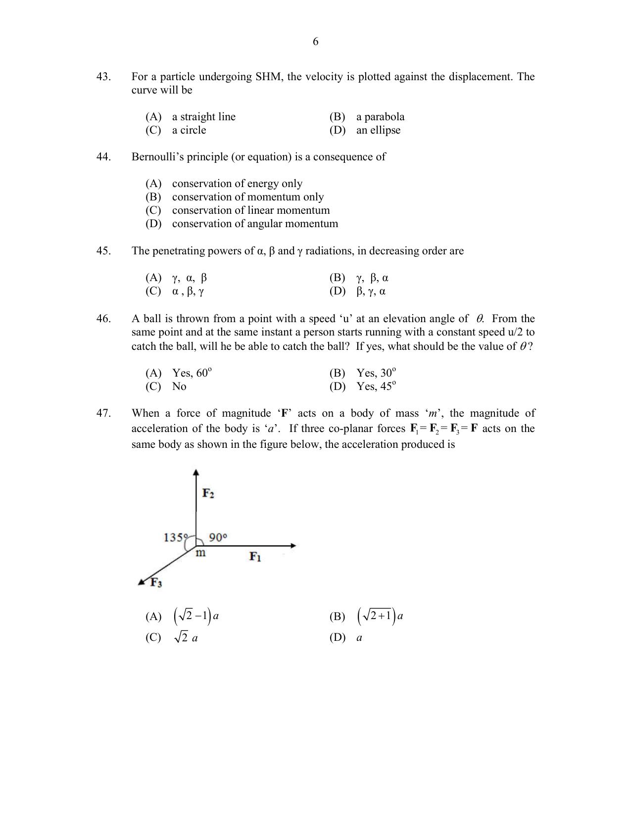 CUSAT CAT 2017 Physics Pg Question Paper - Page 6