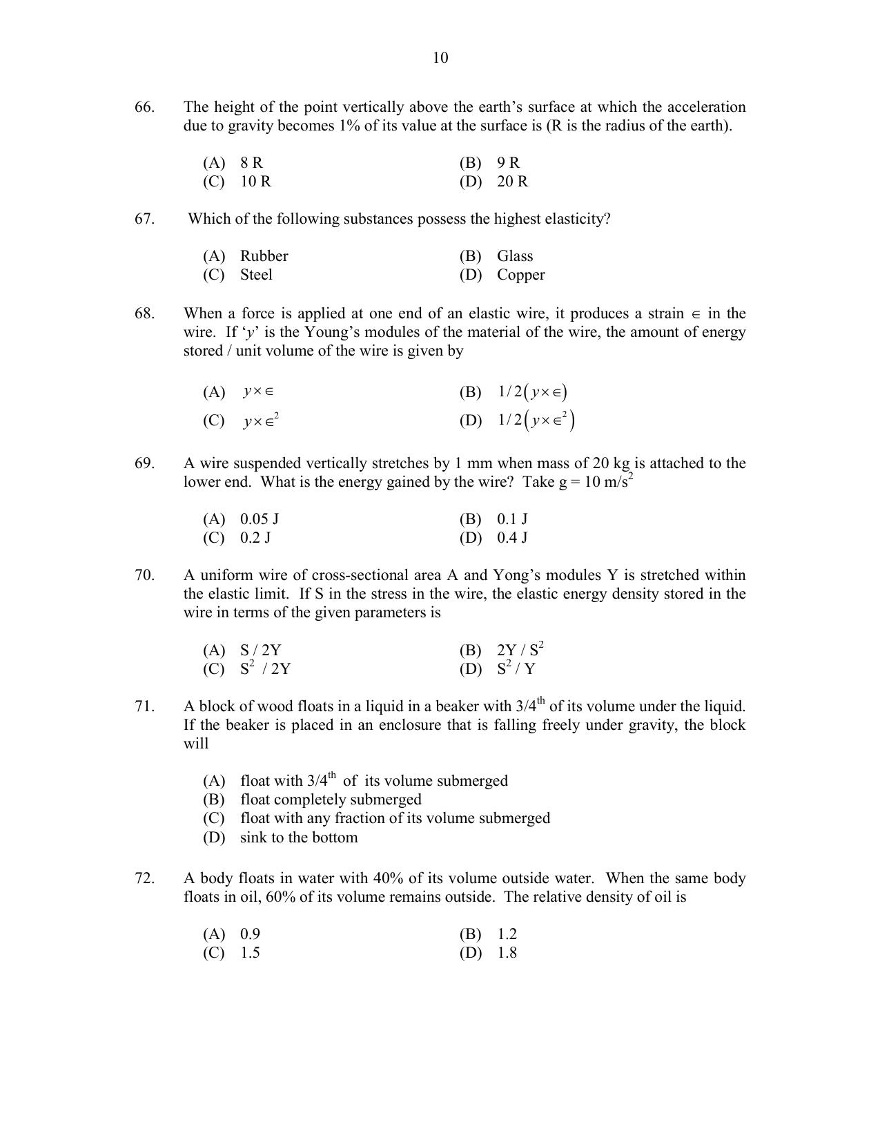 CUSAT CAT 2017 Physics Pg Question Paper - Page 10