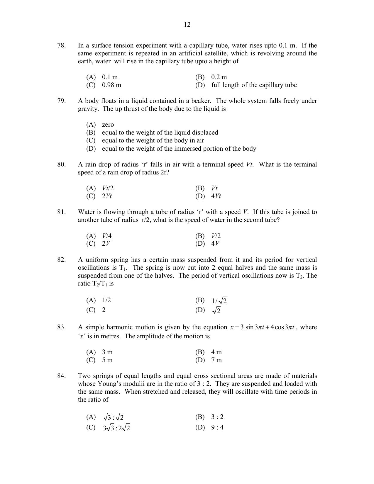 CUSAT CAT 2017 Physics Pg Question Paper - Page 12