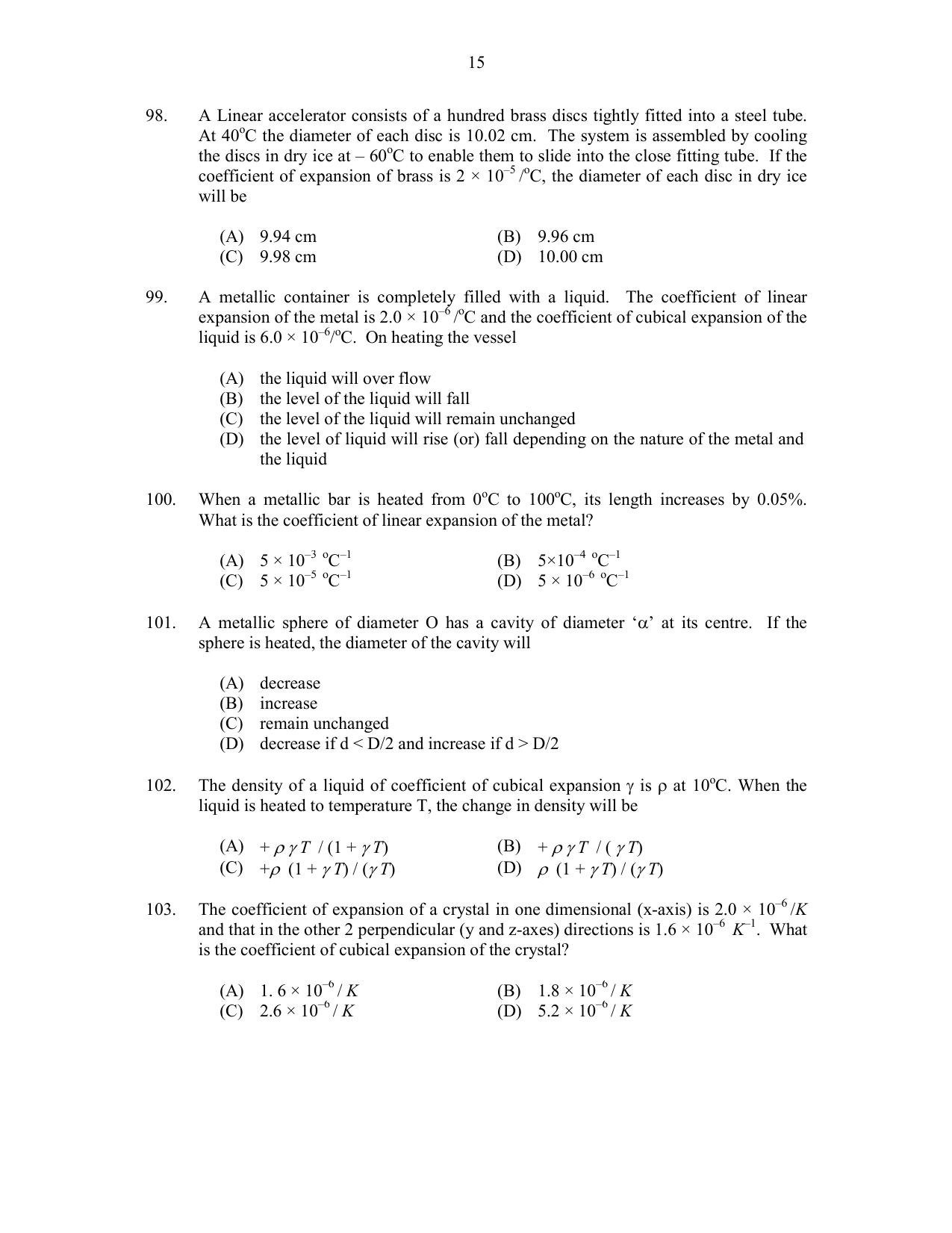 CUSAT CAT 2017 Physics Pg Question Paper - Page 15