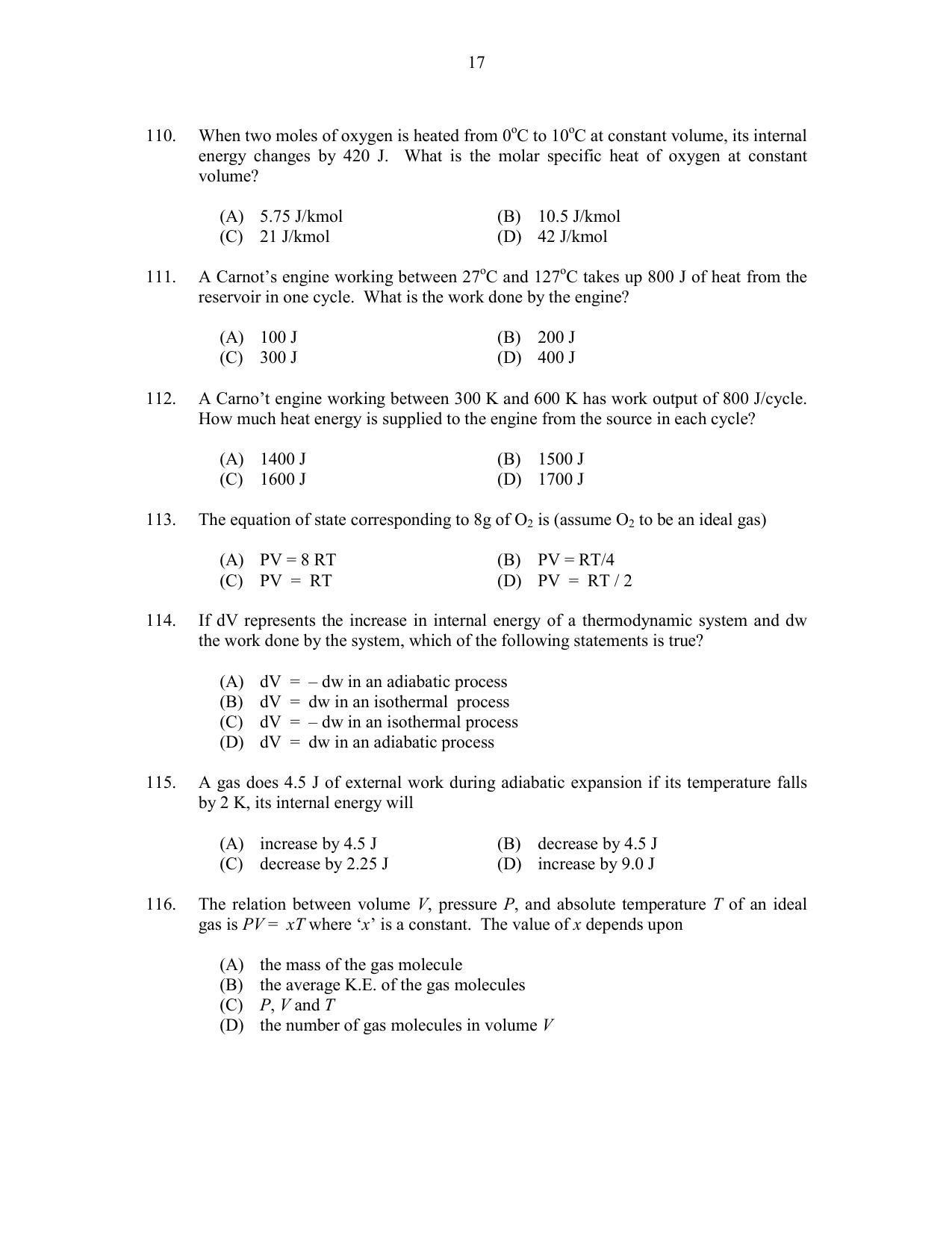 CUSAT CAT 2017 Physics Pg Question Paper - Page 17