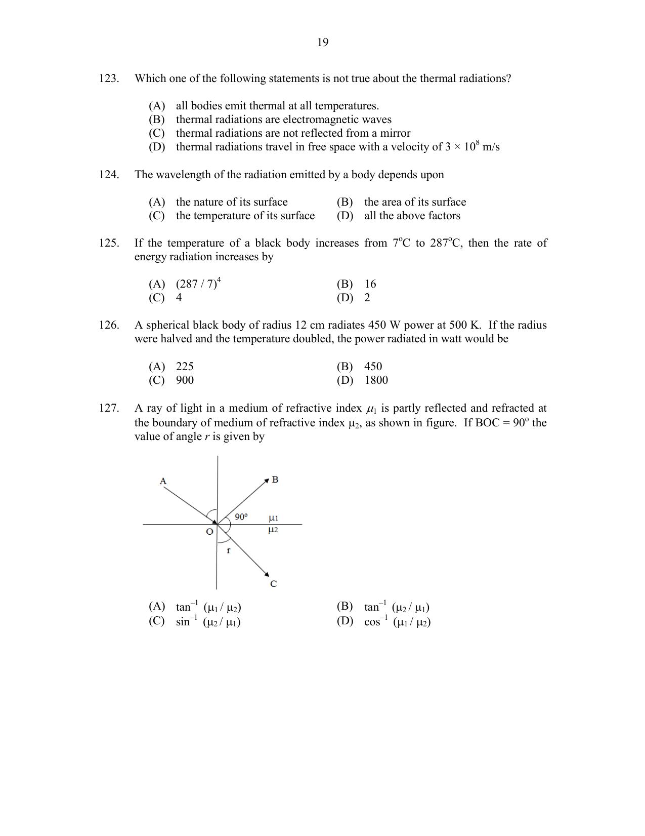 CUSAT CAT 2017 Physics Pg Question Paper - Page 19