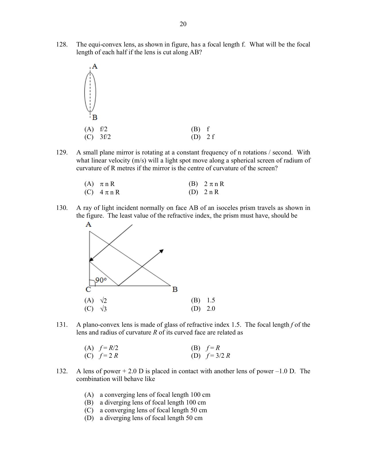 CUSAT CAT 2017 Physics Pg Question Paper - Page 20