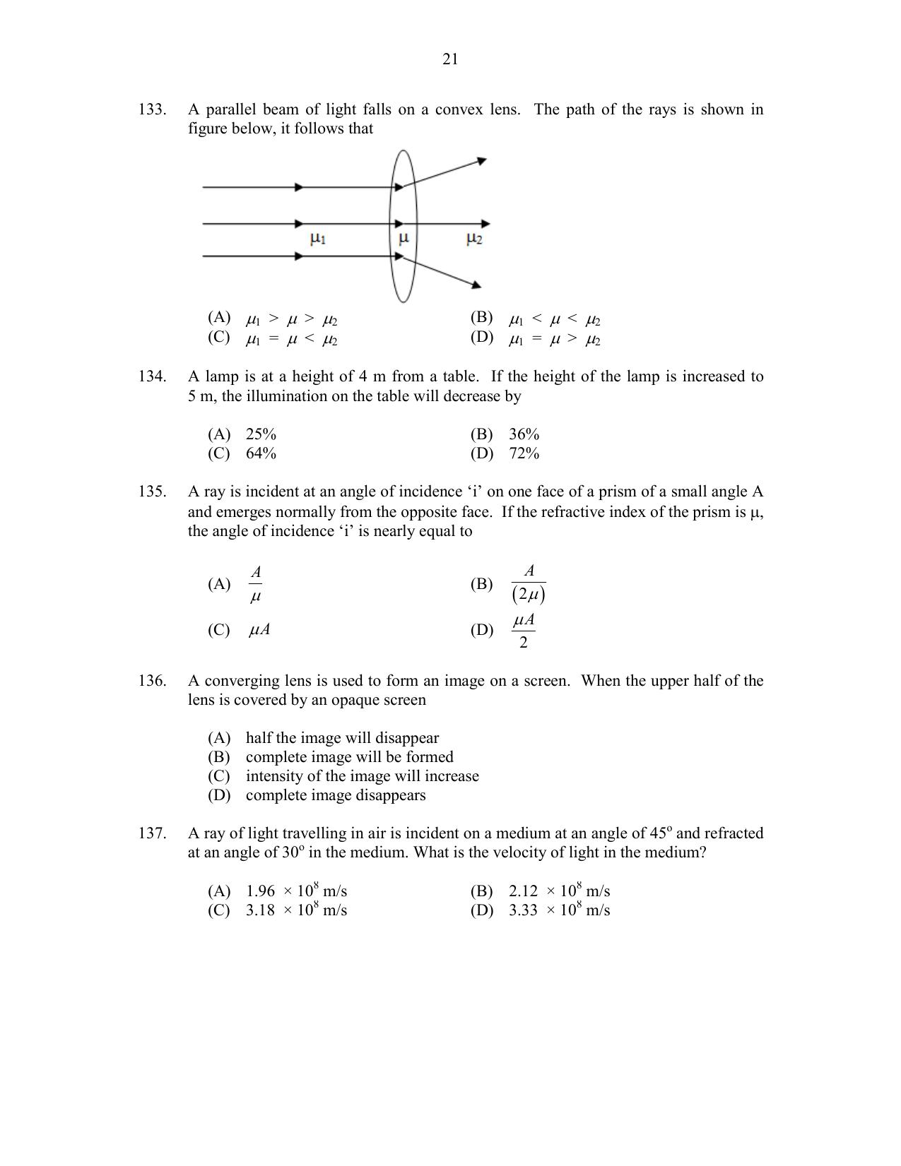 CUSAT CAT 2017 Physics Pg Question Paper - Page 21