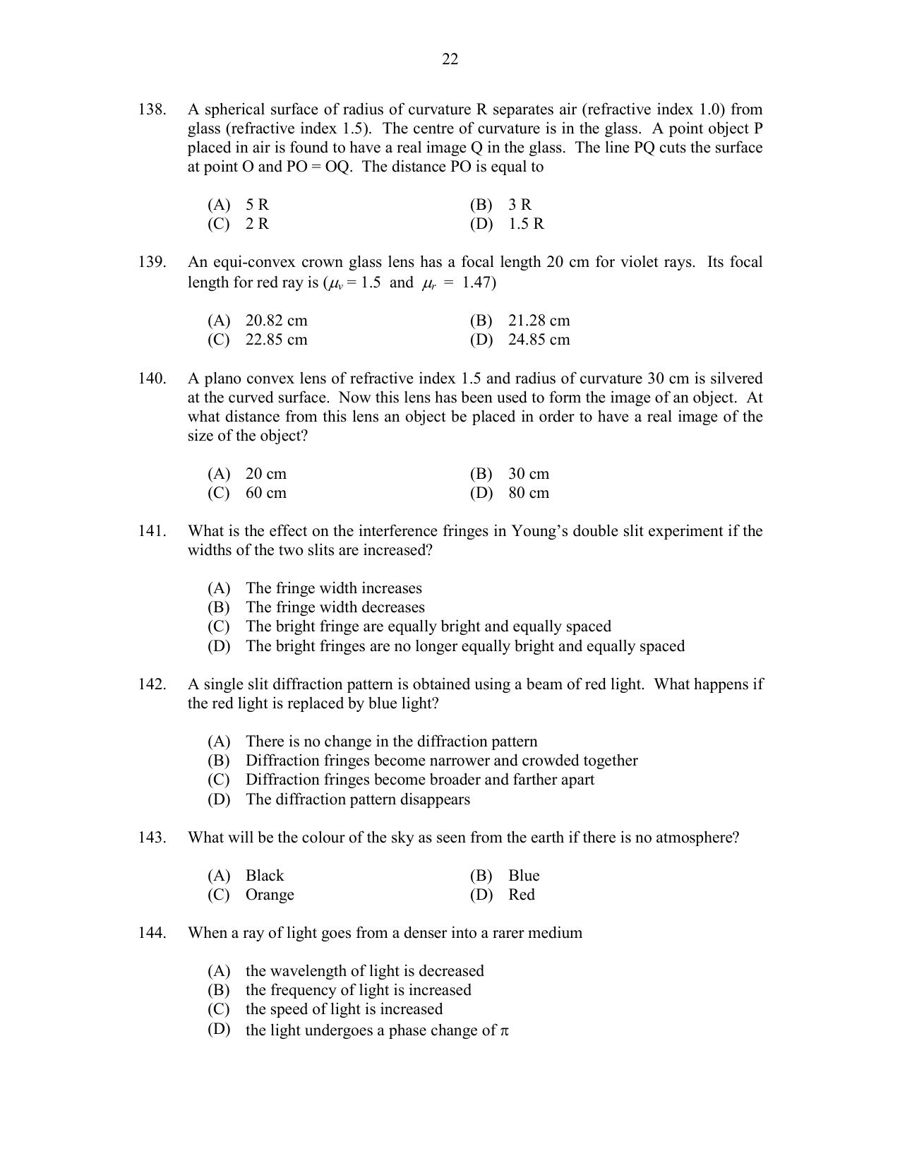 CUSAT CAT 2017 Physics Pg Question Paper - Page 22