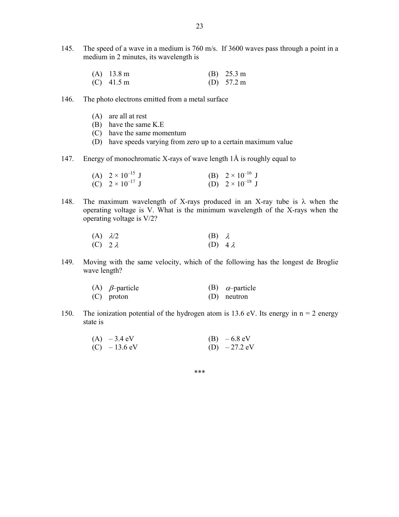 CUSAT CAT 2017 Physics Pg Question Paper - Page 23