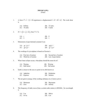 CUSAT CAT 2017 Physics Pg Question Paper