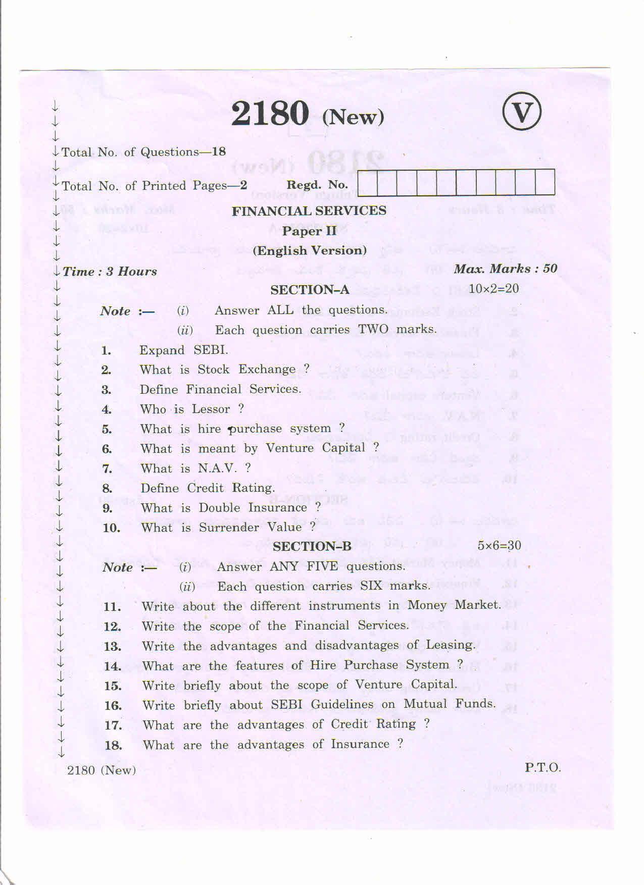 AP Inter 2nd Year Vocational Question Paper March - 2020 - Financial Services - II (new) - Page 1