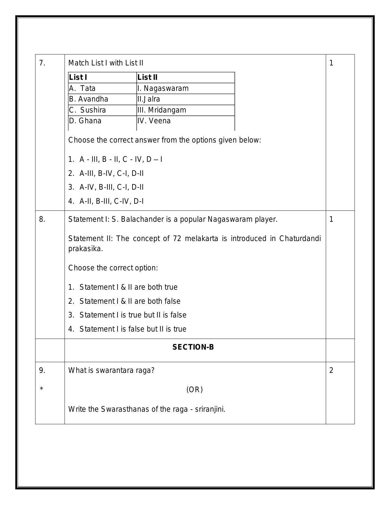 CBSE Class 10 Carnatic Music-Melodic Instruments Sample Paper 2024 - Page 3