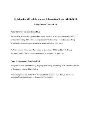 ISI Admission Test M.S.(LIS) Syllabus